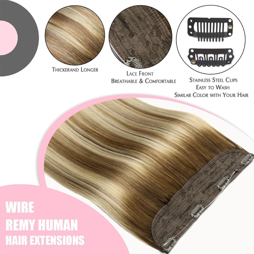 Lay-flat layout of shadow root ombre wire hair extension displaying the 10 inches ergonomic head circumference contour design for premium comfort.