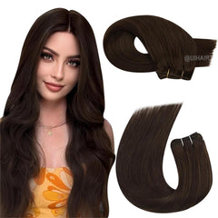 Virgin Human Hair Hand Tied Invisible Genius Sew In Weft Hair Extensions Dark Color