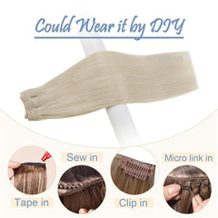 Virgin Human Hair Hand Tied Invisible Genius Sew In Weft Hair Extensions Light Color