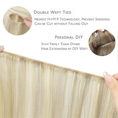 Virgin Human Hair Hand Tied Invisible Genius Sew In Weft Hair Extensions Highlight Color