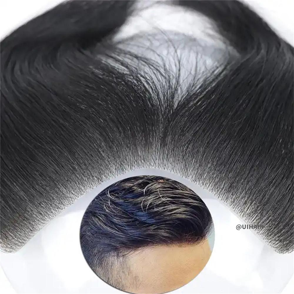 Virgin Human Hair V-Shape Front Hairline Topper for Men – Black Realistic Hair Wigs