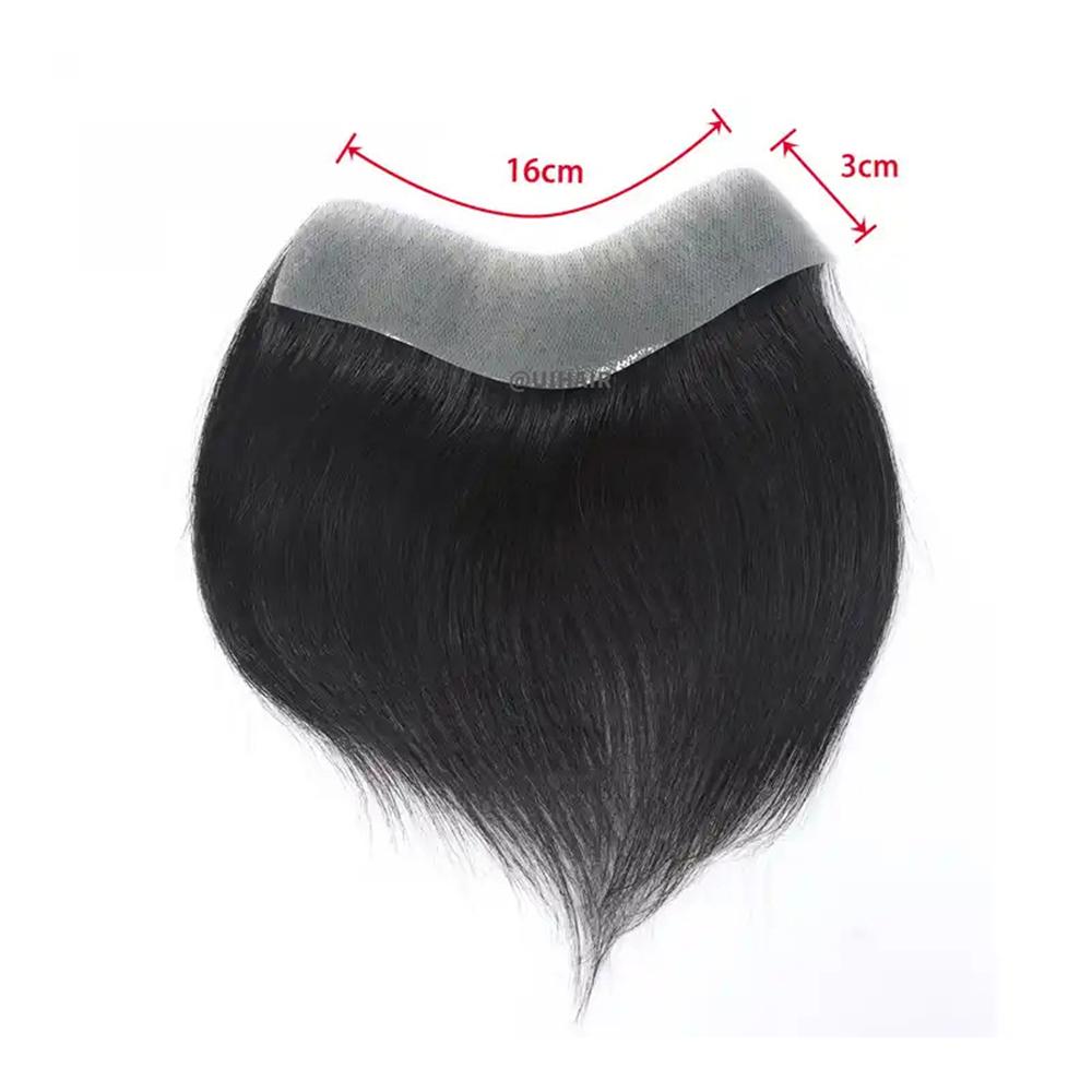 Virgin Human Hair V-Shape Front Hairline Topper for Men – Black Realistic Hair Wigs