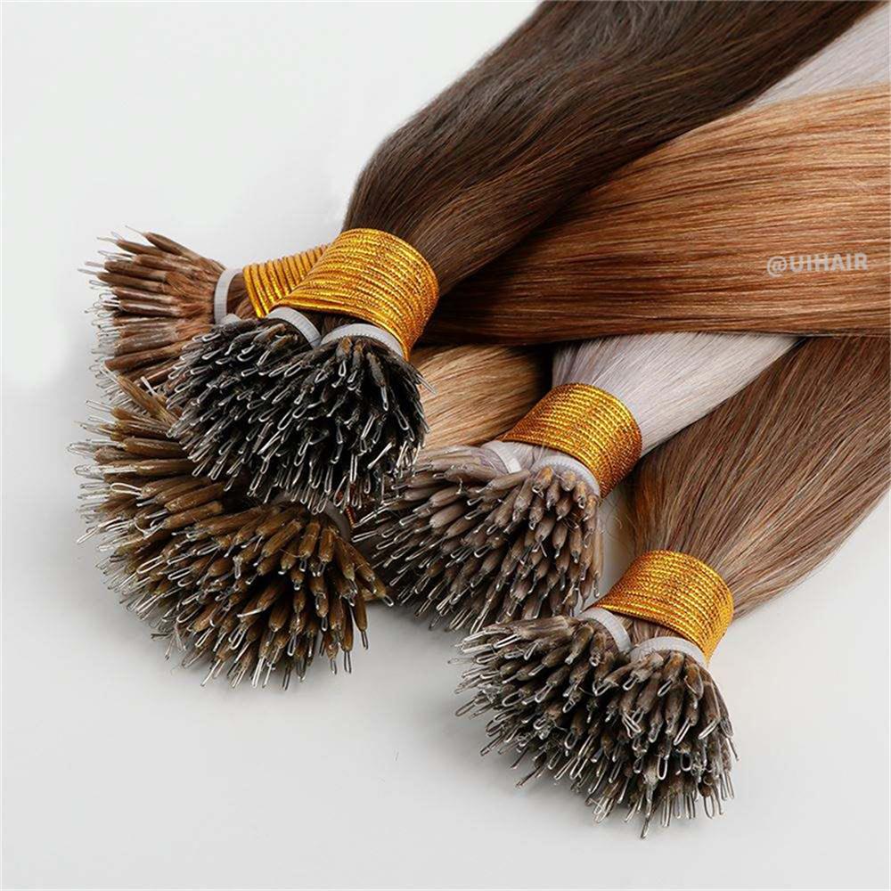Virgin Human Hair Keratin Nano Ring Tip Hair Extensions Dark Color