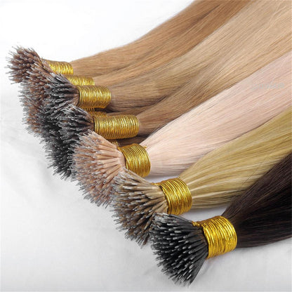 Virgin Human Hair Keratin Nano Ring Tip Hair Extensions Dark Color