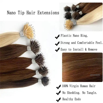 Virgin Human Hair Keratin Nano Ring Tip Hair Extensions Dark Color