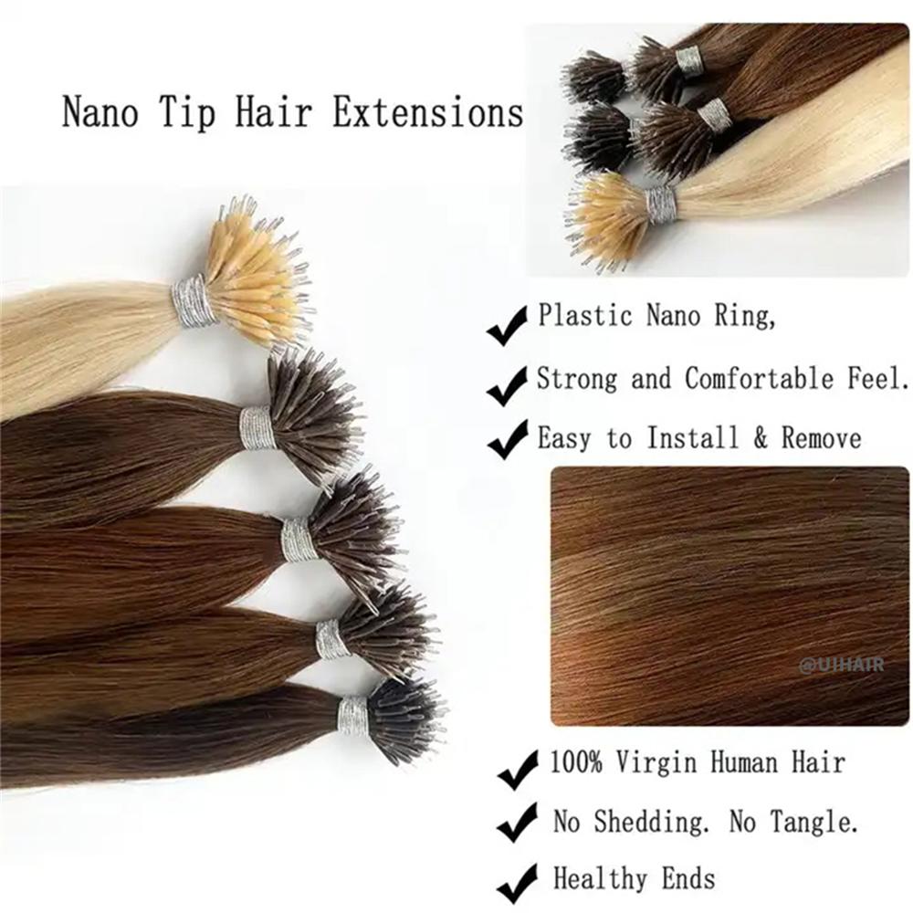 Virgin Human Hair Keratin Nano Ring Tip Hair Extensions Light Color
