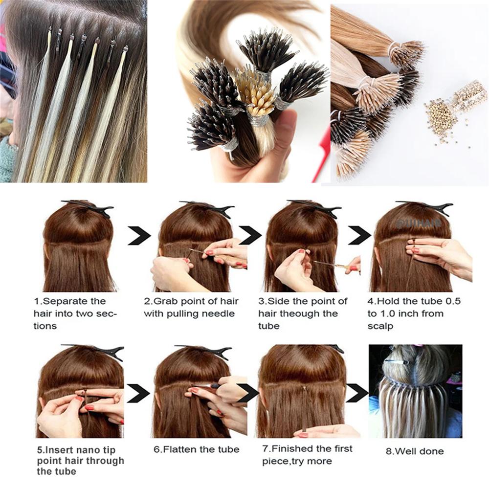 Virgin Human Hair Keratin Nano Ring Tip Hair Extensions Light Color