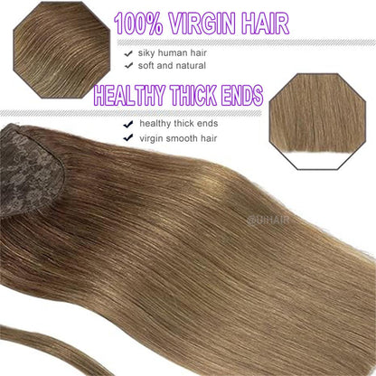 Ponytail Virgin Human Hair Extensions Light Color