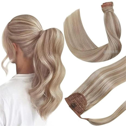 Ponytail Virgin Human Hair Extensions Highlight Color