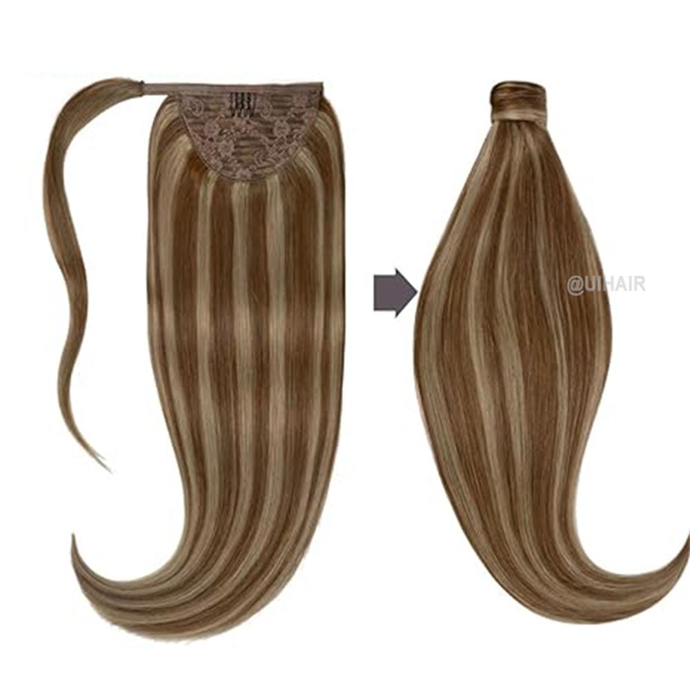 Ponytail Virgin Human Hair Extensions Highlight Color