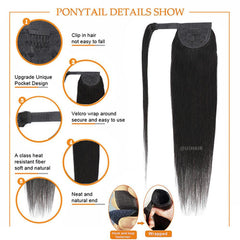 Ponytail Virgin Human Hair Extensions Dark Color