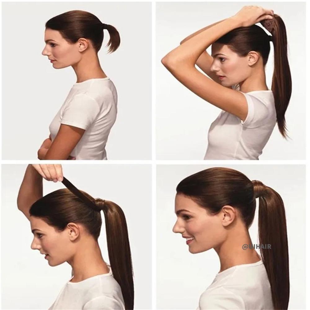 Ponytail Virgin Human Hair Extensions Dark Color