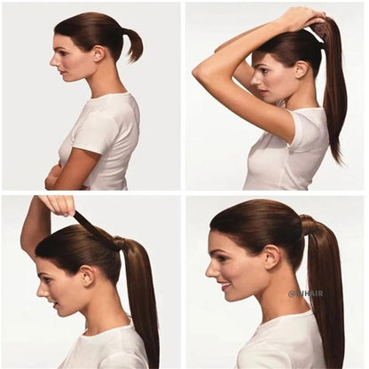 Ponytail Virgin Human Hair Extensions Dark Color