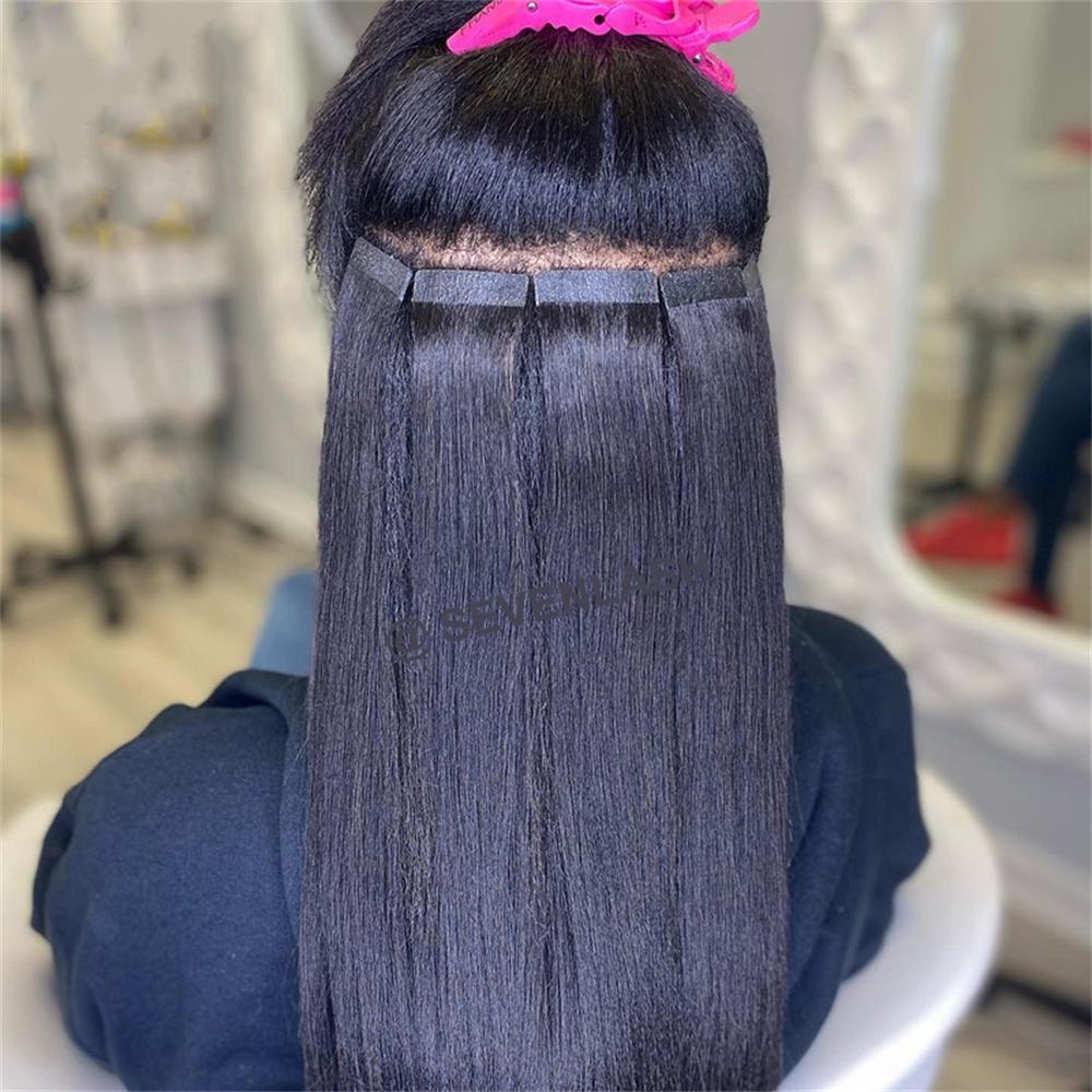 Virgin Human Hair Tape In Hair Extensions Dark Color