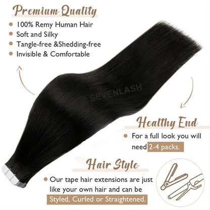 Virgin Human Hair Tape In Hair Extensions Dark Color