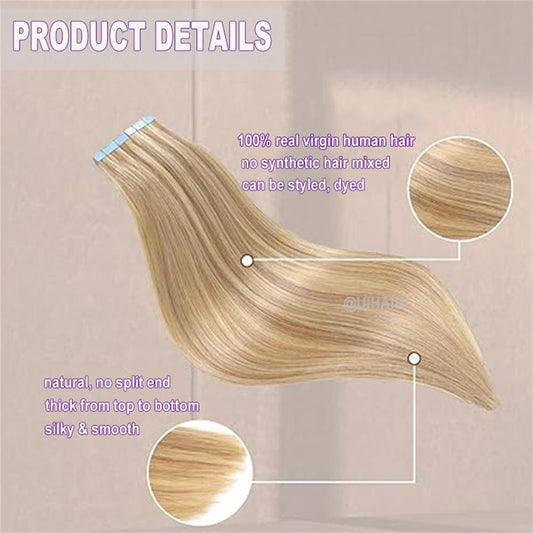 Virgin Human Hair Tape In Hair Extensions Highlight Color