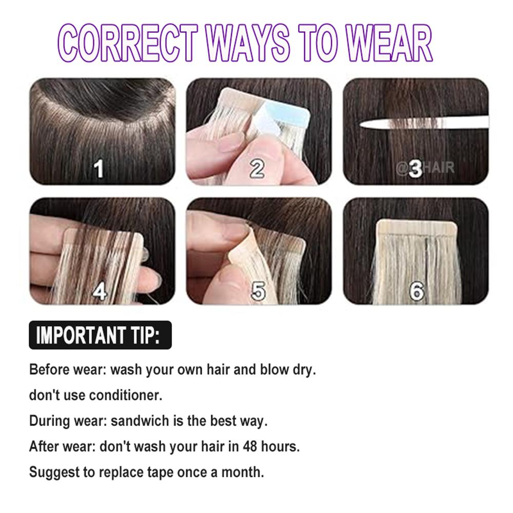 Virgin Human Hair Tape In Hair Extensions Light Color