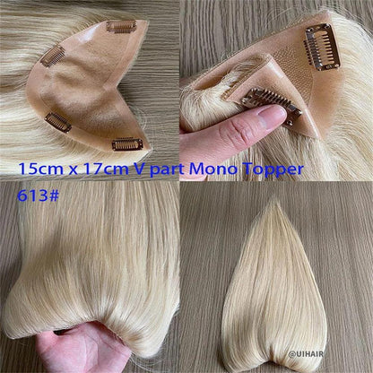 Women V Part Clip-In Human Hair Topper – 15×17cm Volume Boost