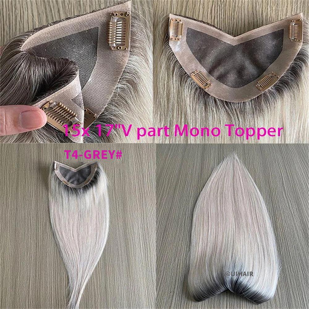 Women V Part Clip-In Human Hair Topper – 15x17cm Mixed Colors Volume Boost