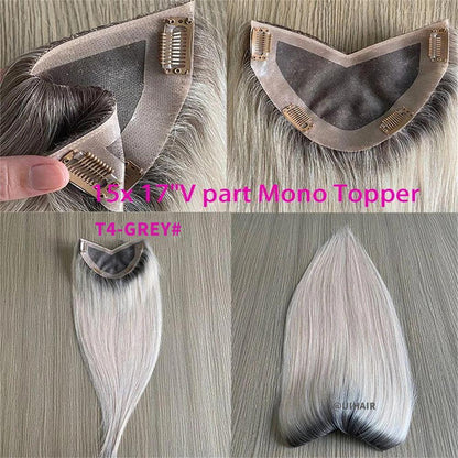 Women V Part Clip-In Human Hair Topper – 15x17cm Mixed Colors Volume Boost
