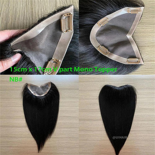 Women V Part Clip-In Human Hair Topper – 15×17cm Volume Boost